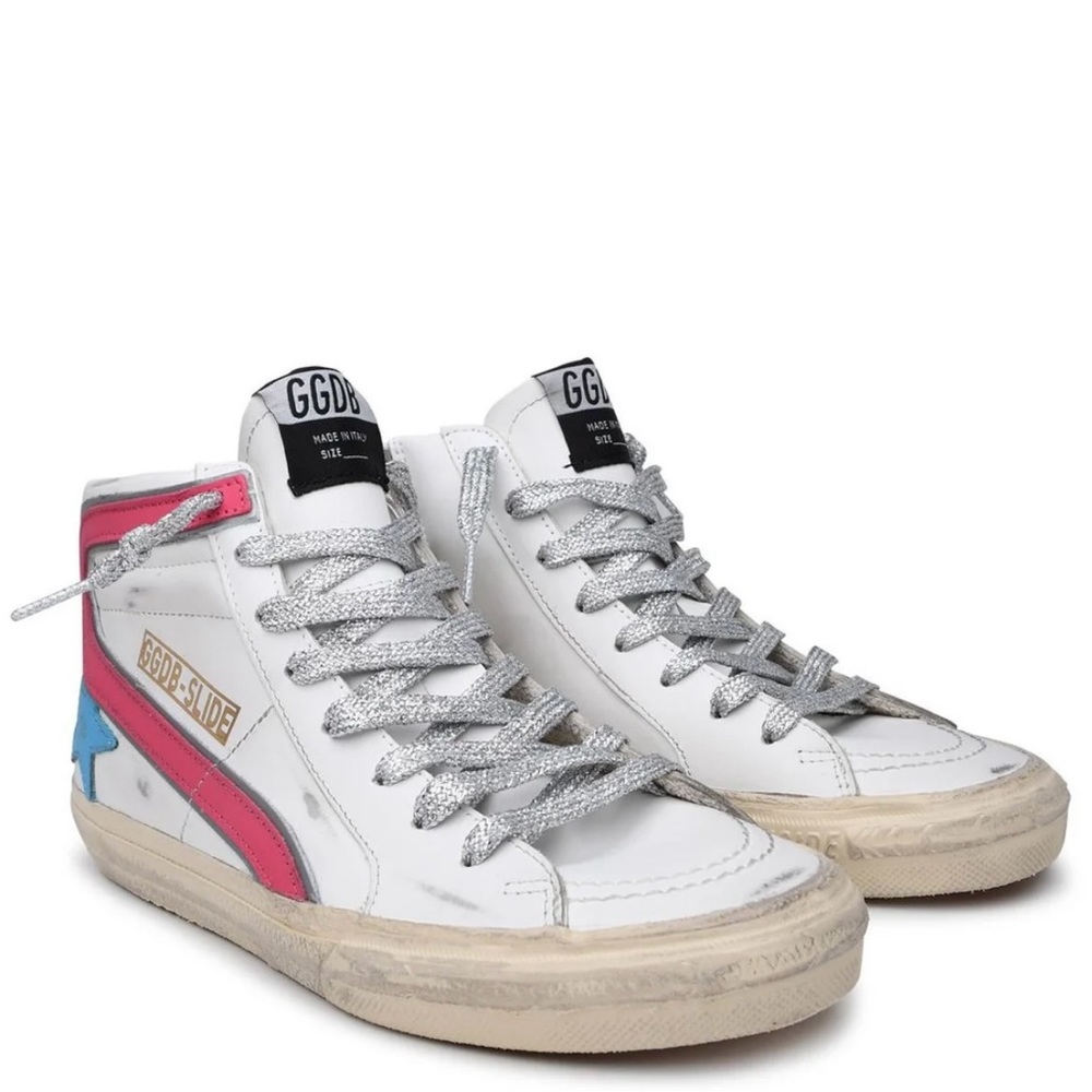 Size: EU 35 U.S. 5. Colors: milk/pink/sky blue.                 Golden Goose